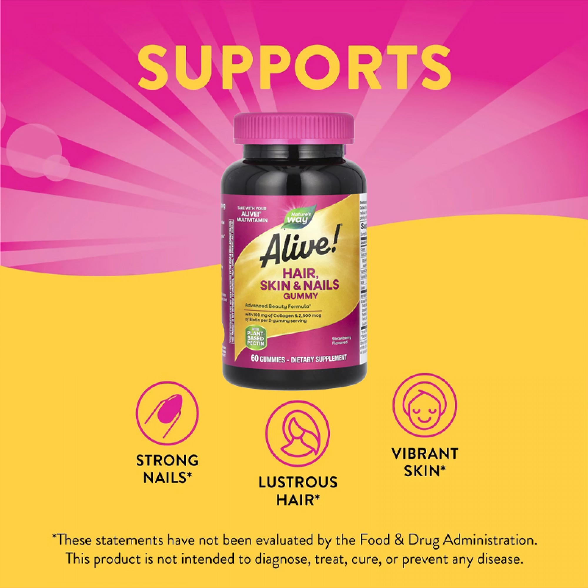 Alive Hair Skin And Nails Gummies Nature's Way, Alive! Hair, Skin & Nails with Collagen & Biotin