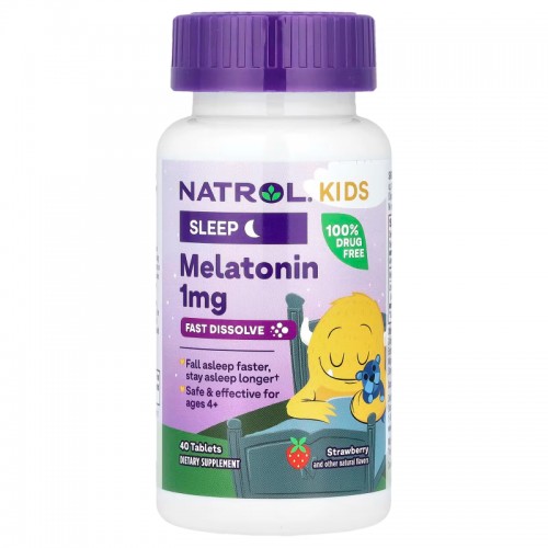 Natrol, Kids, Melatonin, Ages 4 & Up, Strawberry, 40 Tablets