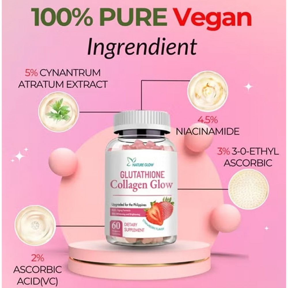 Collagen Glow, Anti-Aging Skin Whitening Vitamins, Strawberry Flavor