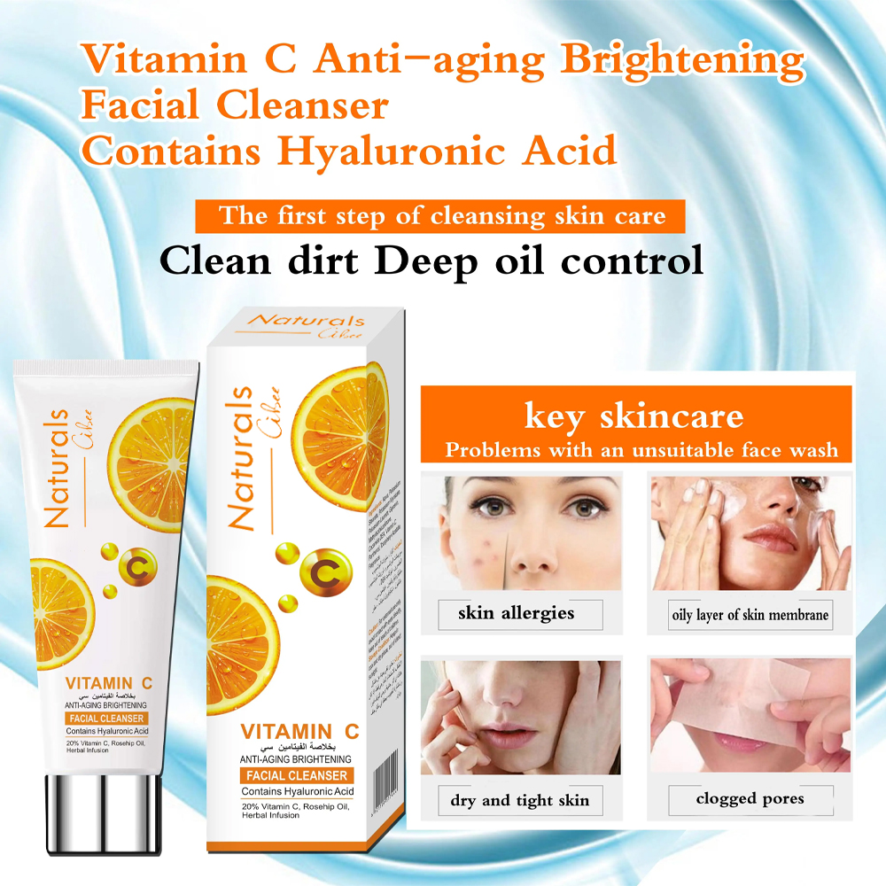 Naturals cibee Vitamin C Anti-Aging Brightening Facial Cleanser Contains Hyaluronic Acid 120gm