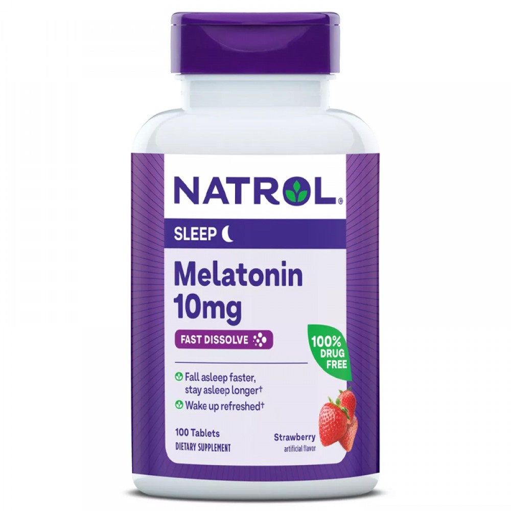 Natrol Melatonin 10mg Maximum Strength Fast Dissolve Sleep Aid Tablets - Strawberry - 100ct