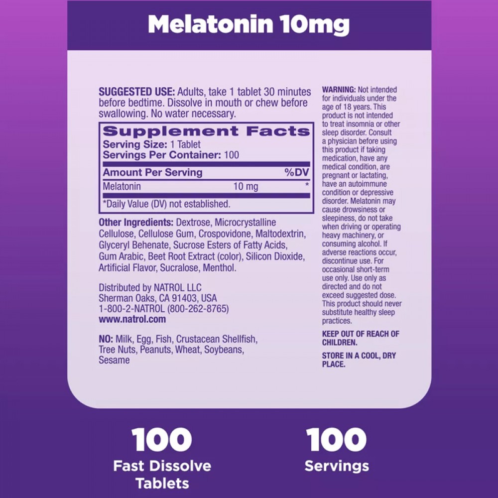 Natrol Melatonin 10mg Maximum Strength Fast Dissolve Sleep Aid Tablets - Strawberry - 100ct