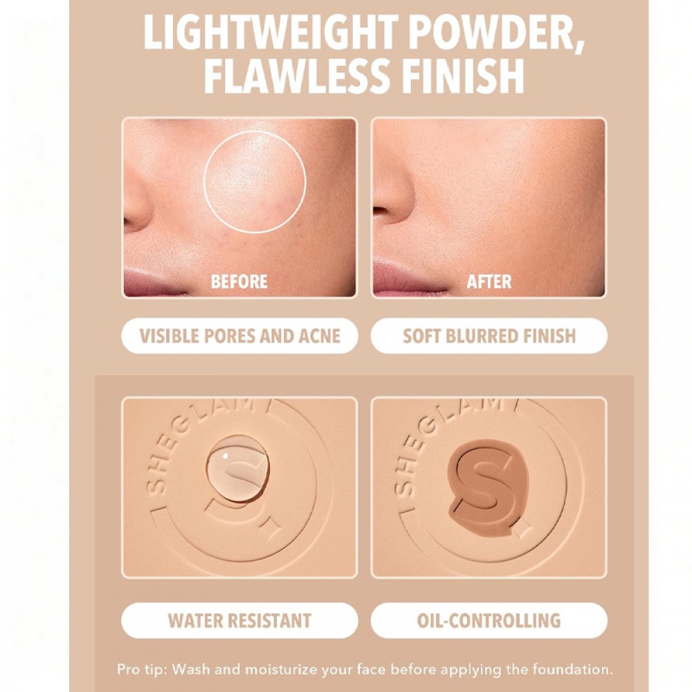 SHEGLAM - SKIN-FOCUS HIGH COVERAGE POWDER FOUNDATION -SHELL