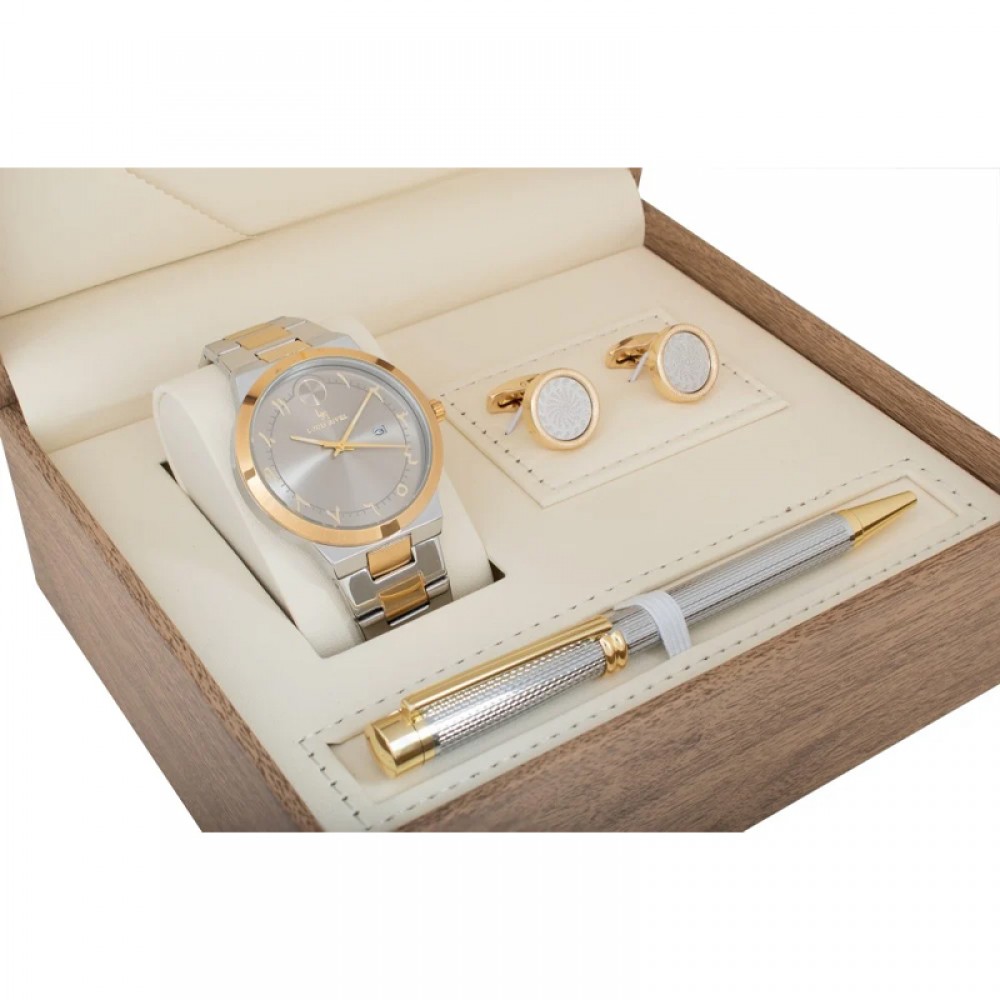 Louis Rivet Men's Watch Set 2437: Two-Tone Gold, Grey Dial