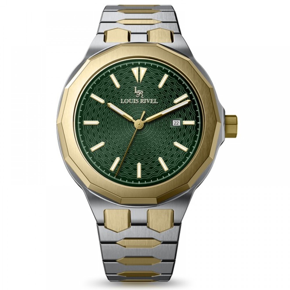 Louis Revial men's watch 1099, two-tone gold, green dial