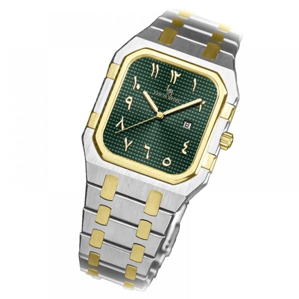 Louis Revial men's watch 2529, two-tone gold, green dial