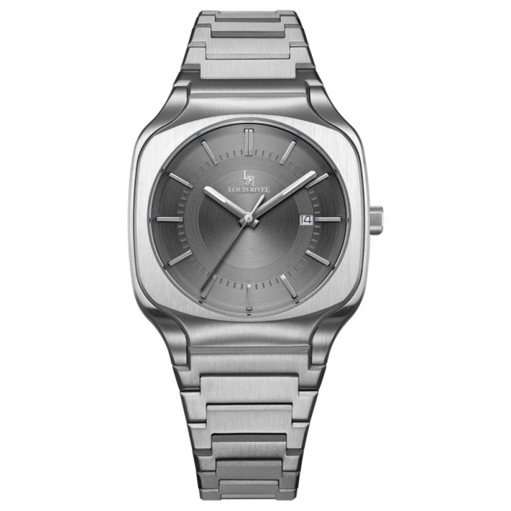 Louis Rivet 1206 men's silver watch with a gray dial