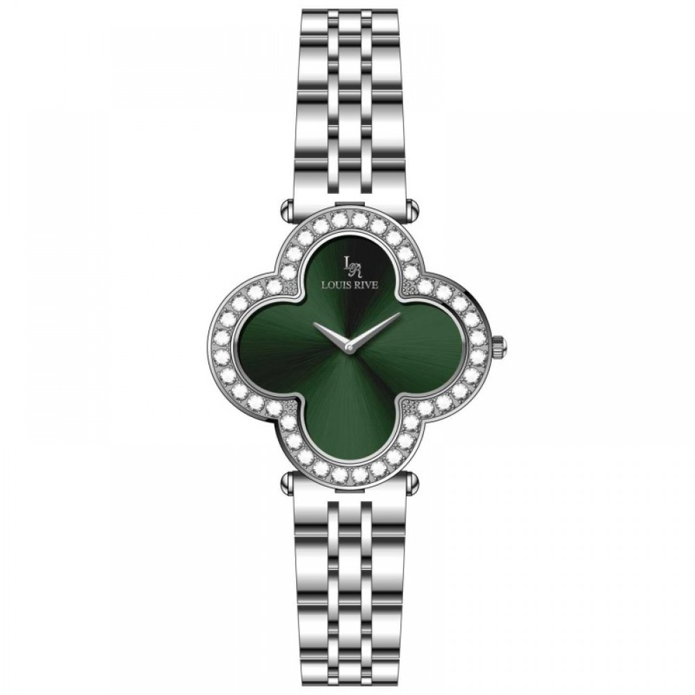 Literal translation: Louis Rivel women's watch 9809, silver with a green dial