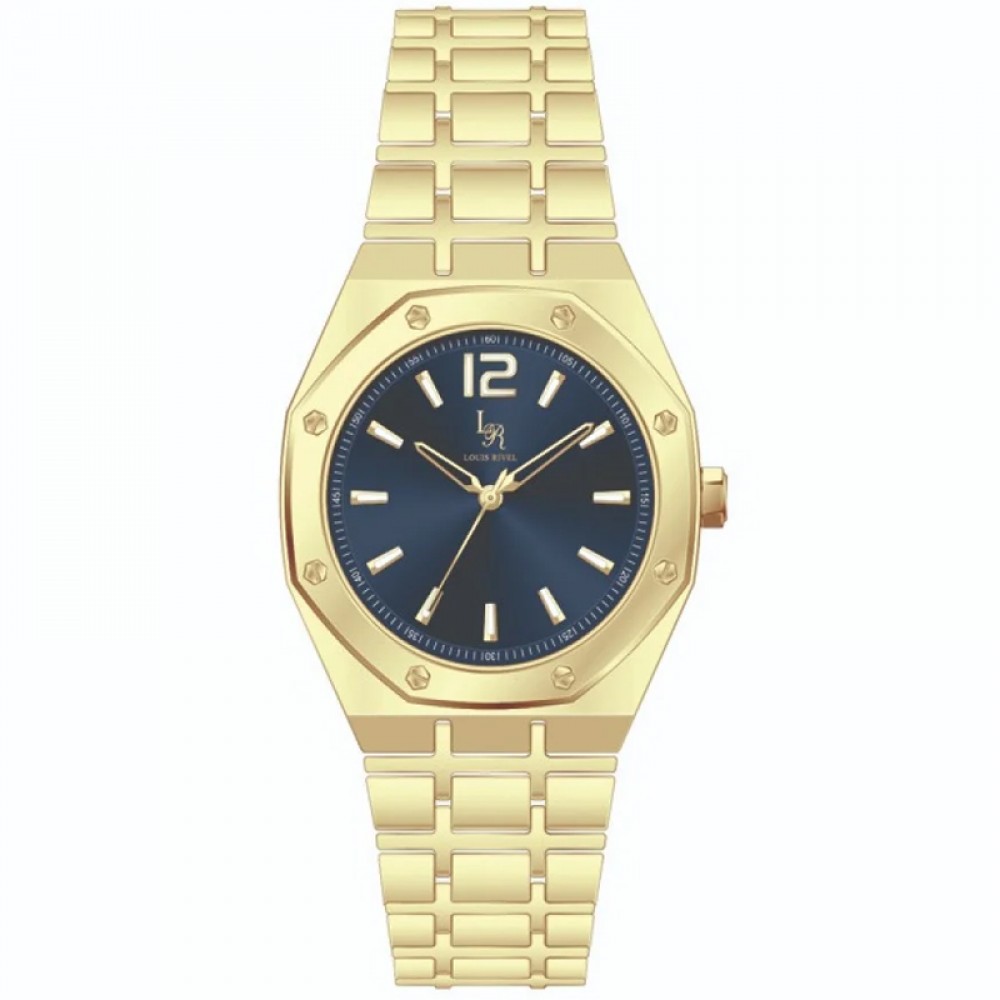 Literal translation: Louis Rivel men's watch LR21018, gold with a navy blue dial