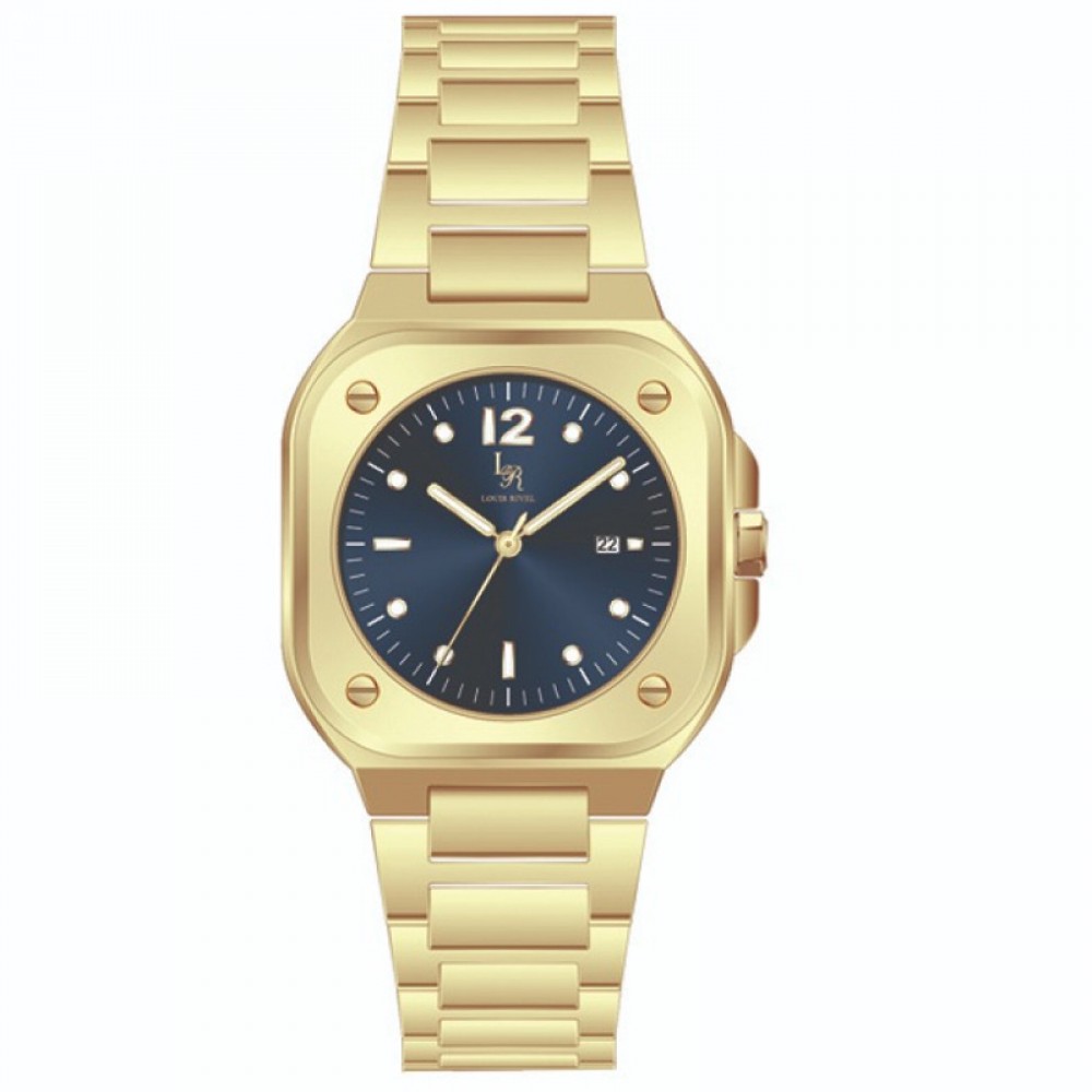 Literal translation: Louis Rivel men's watch LR21017, gold with a navy blue dial