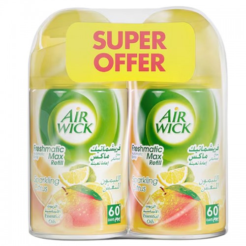 Air Wick Freshmatic Autospray Refill, Sparkling Citrus Fragrance, Eliminates Bad Odour like Cat Litter Smell, 250 ml (Pack of 2)