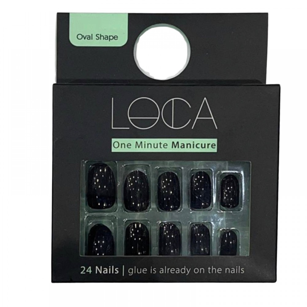 Self-Adhesive Artificial Nails, Glossy Black Color #1, Oval Shape, 26g - Luca OA1291