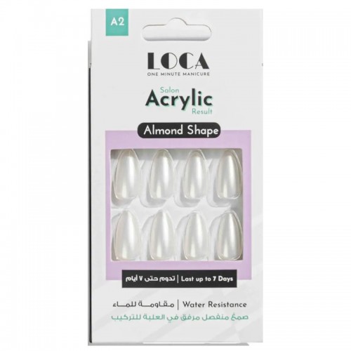 Loca Acrylic Nails A2-Almond Shape White Pearl Color Loca Acrylic Nails A2-Almond Shape White Pearl Color