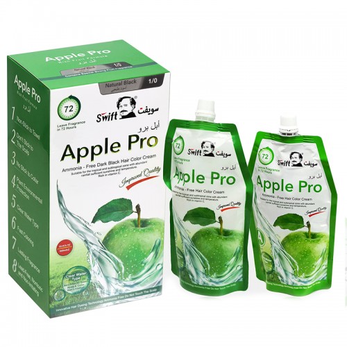 Swift Apple Pro Hair Dye, Creamy Formula with 100% Gray Hair Coverage, Shade 2/0 Deep Black, 500 ml. Swift Apple Pro Hair Dye, Creamy Formula with 100% Gray Hair Coverage, Shade 2/0 Deep Black, 500 ml.