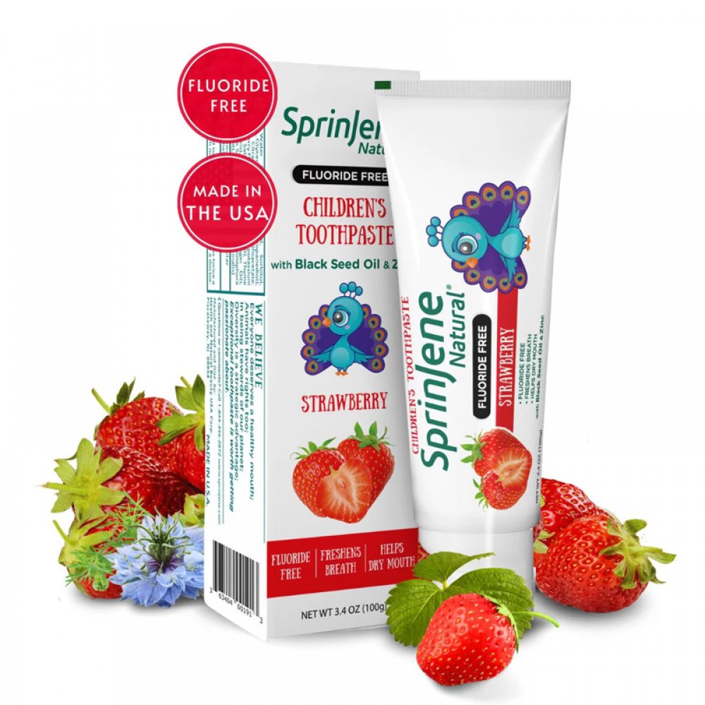 SprinJene Natural Strawberry-Flavored Kids Toothpaste Fluoride-Free - 100g