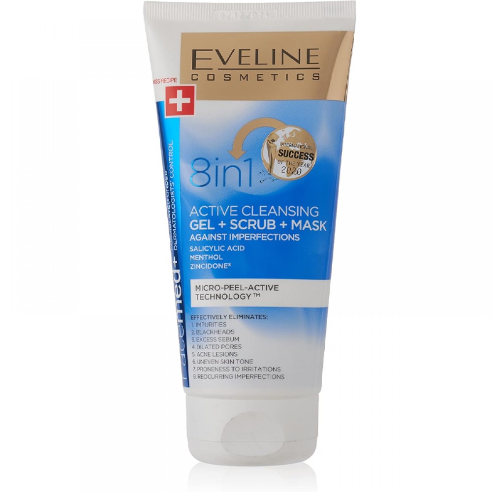 Eveline Facemed+ 8in1 Active Cleansing Gel+Scrub+Mask 150ml