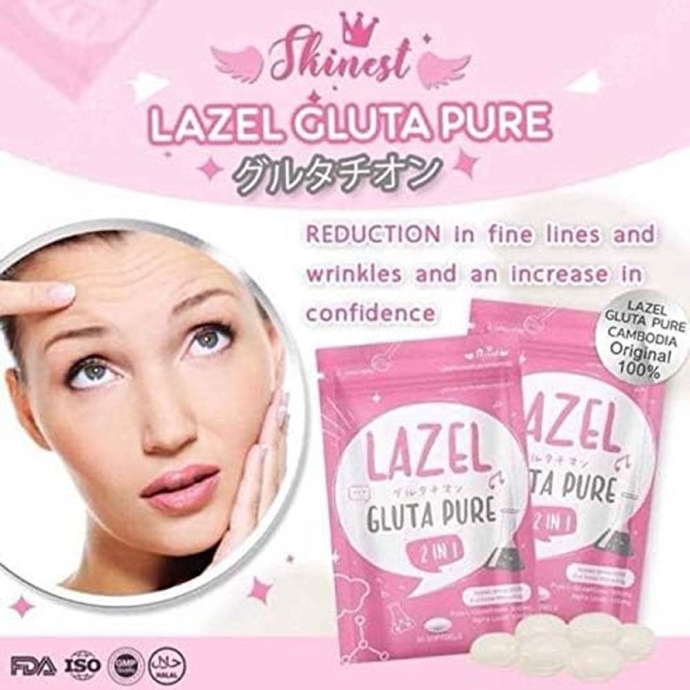 Lazel Gluta Pure Whitening Capsules 2-in-1, Full Dose with Glutathione 15,000 mg, Alpha Lipoic 3,000 mg – by Frozen Collagen