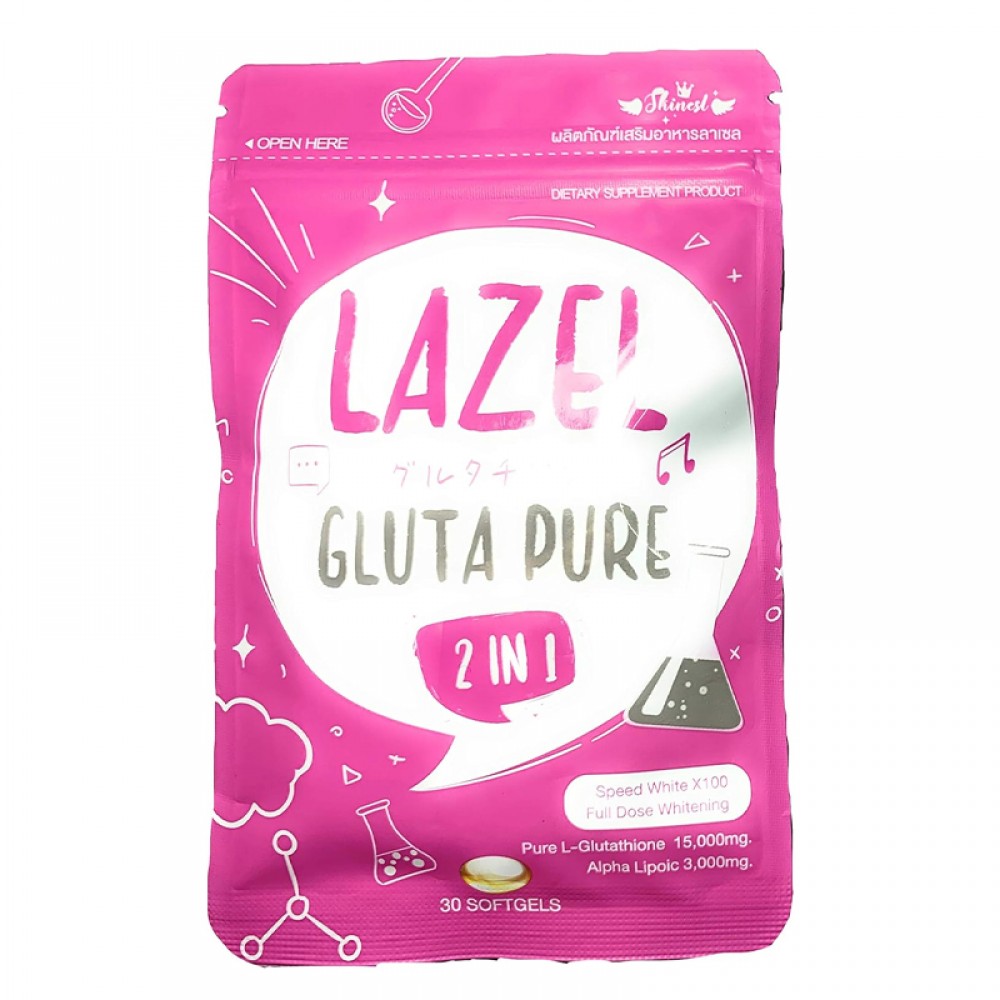 Lazel Gluta Pure Whitening Capsules 2-in-1, Full Dose with Glutathione 15,000 mg, Alpha Lipoic 3,000 mg – by Frozen Collagen