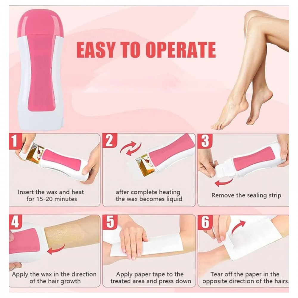 Hair Removal Set: Wax Heater + 3 Italian Wax Rolls for Hair Removal