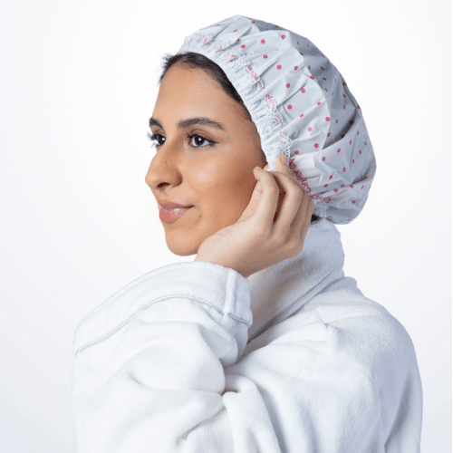 غطاء استحمام للشعر - ابيض منقط بالوردي - N-091 غطاء استحمام للشعر - ابيض منقط بالوردي - N-091