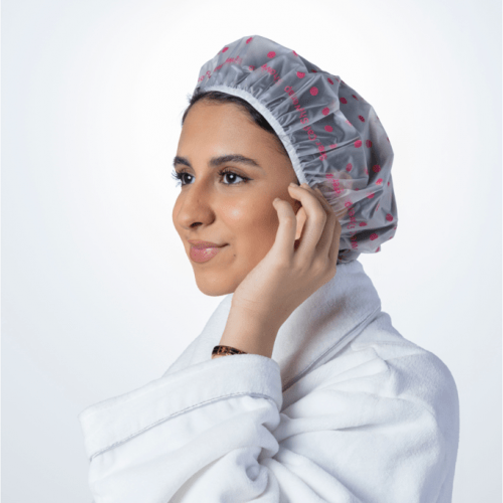 Hair shower cap - transparent dotted pink - N-094