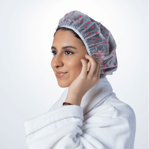 غطاء استحمام للشعر - شفاف منقط بالوردي - N-094 غطاء استحمام للشعر - شفاف منقط بالوردي - N-094