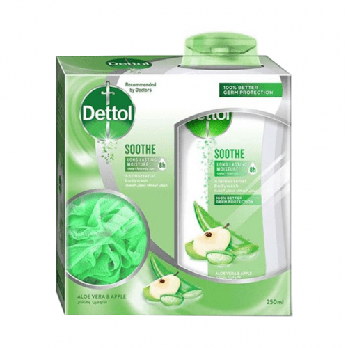 غسول الجسم الملطف بالتفاح والصبار من ديتول مع ليفة - 250 مل