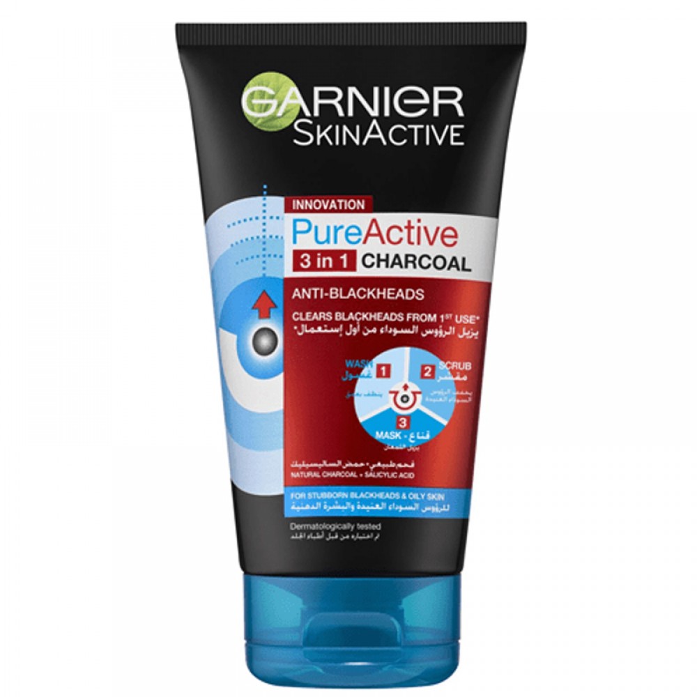 Garnier Pure Active Intensive 3 In 1 Charcoal Blackhead Mask Wash Scrub - 150ml