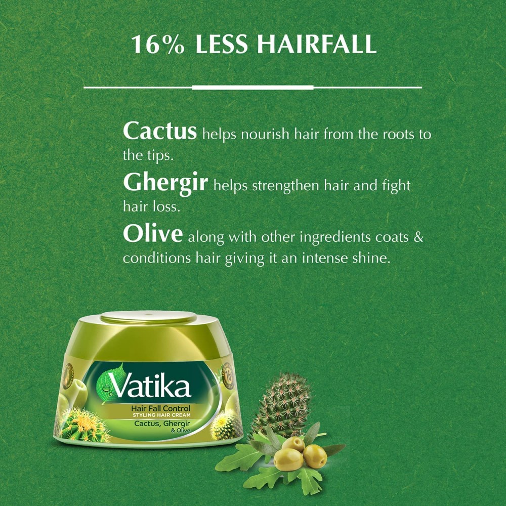 Vatika Naturals Hair Fall Control Hair Cream with Cactus, Ghergir & Olive - 140ml