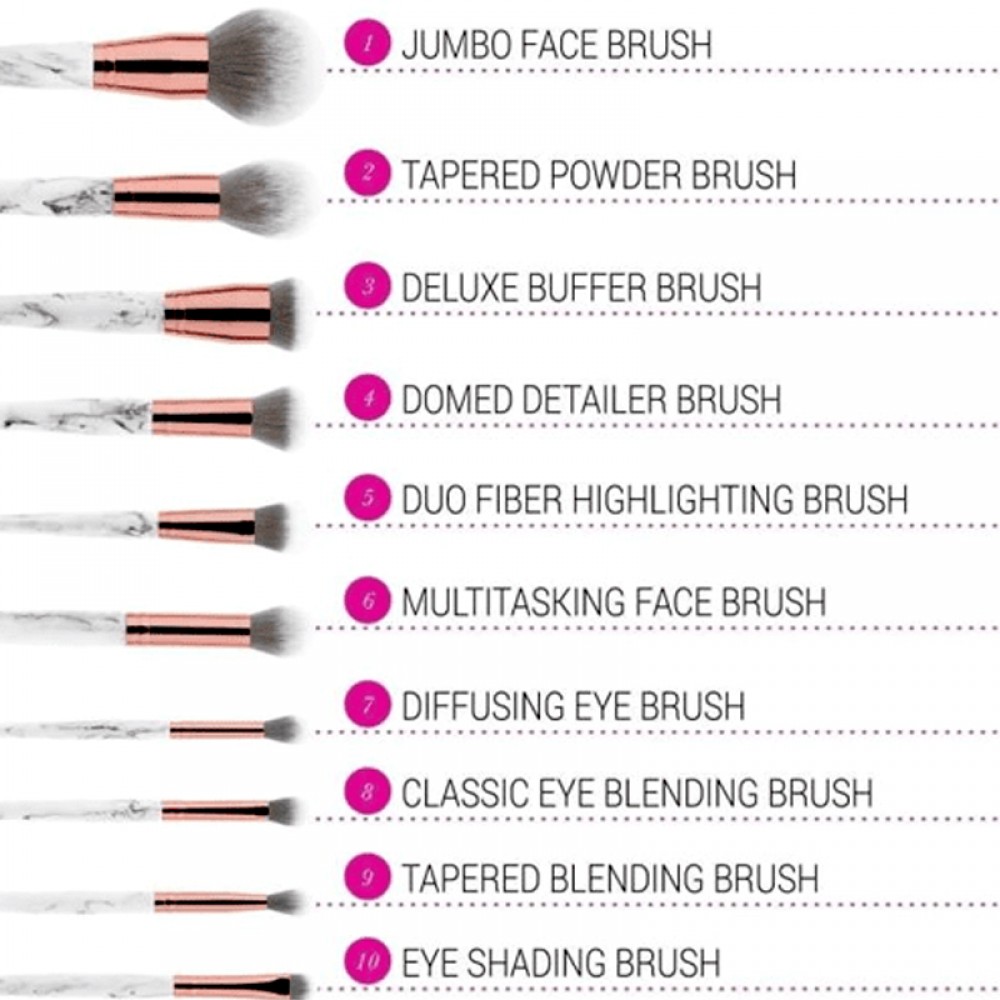 BH Cosmetics Marble Luxe Brush Set - 10 brushes