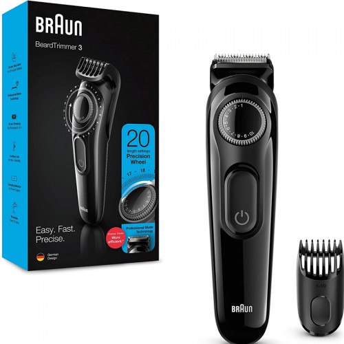 Braun BT 3222 Beard Trimmer and Hair Clipper for men, 20 Length Settings, Black