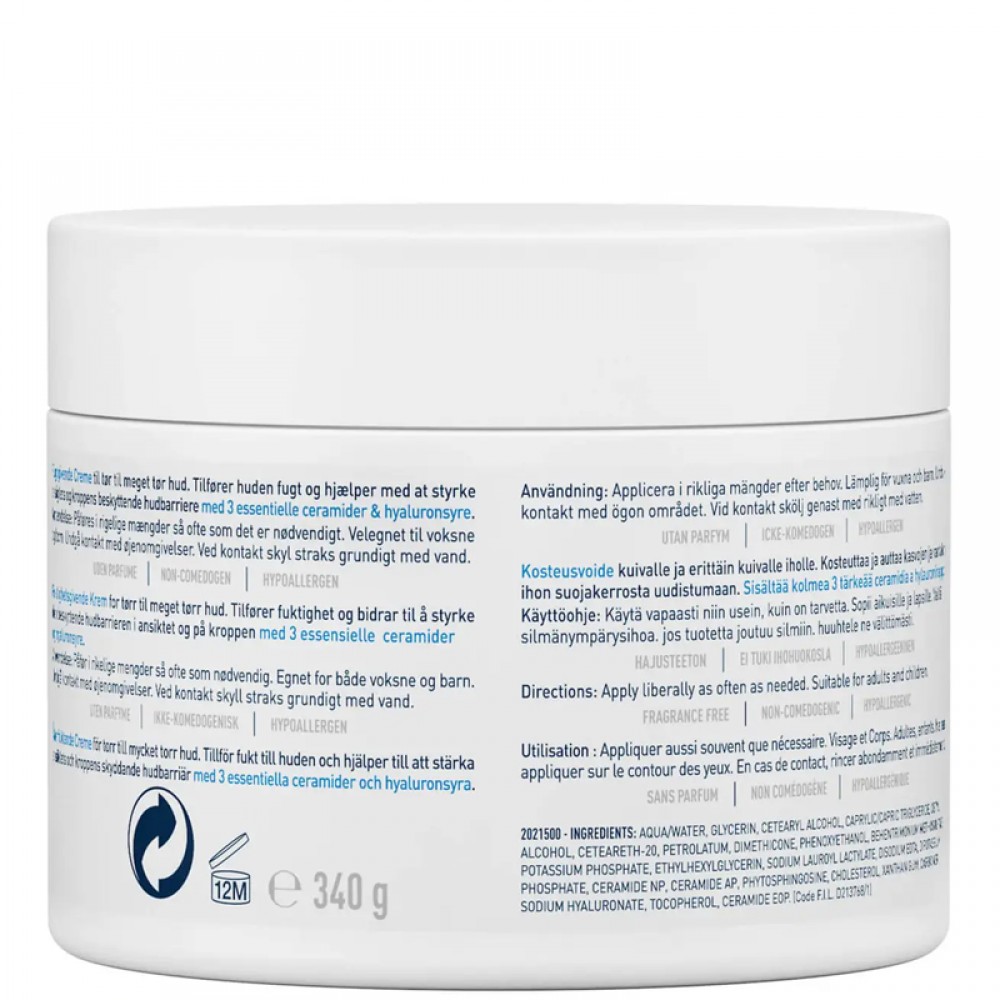 Moisturizing Cream For Dry Skin With Hyaluronic Acid Multicolour 340g