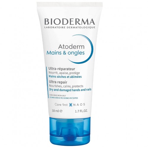 BioDerma Atoderm Hands & Nail Ultra Repairing Soothing Cream for Normal to Dry skin, 50ml, White