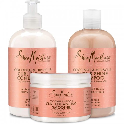 Shea Moisture Shampoo and Conditioner Set, Coconut and Hibiscus Curl & Shine 13-oz ea Bundled with Curl Enhancing Smoothie 12-oz. Curly Hair Products with Coconut Oil, Vitamin E & Neem Oil Shea Moisture Shampoo and Conditioner Set, Coconut and Hibiscus Curl & Shine 13-oz ea Bundled with Curl Enhancing Smoothie 12-oz. Curly Hair Products with Coconut Oil, Vitamin E & Neem Oil