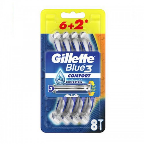 8-Piece Blue3 Comfort Razor Set Blue/Silver