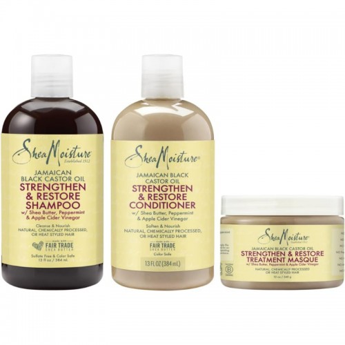 SheaMoisture Strengthen and Restore Shampoo, Conditioner and Masque for Damaged Hair Jamaican Black Castor Oil Hair Care Regimen SheaMoisture Strengthen and Restore Shampoo, Conditioner and Masque for Damaged Hair Jamaican Black Castor Oil Hair Care Regimen