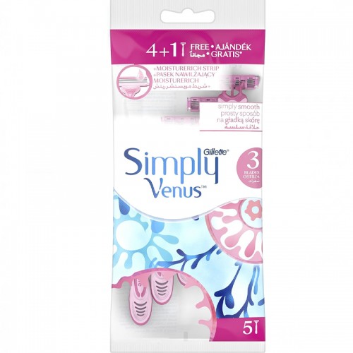 GILLETTE SIMPLY VENUS 3 BLADE DISPOSABLE RAZOR 4+1 5PCS