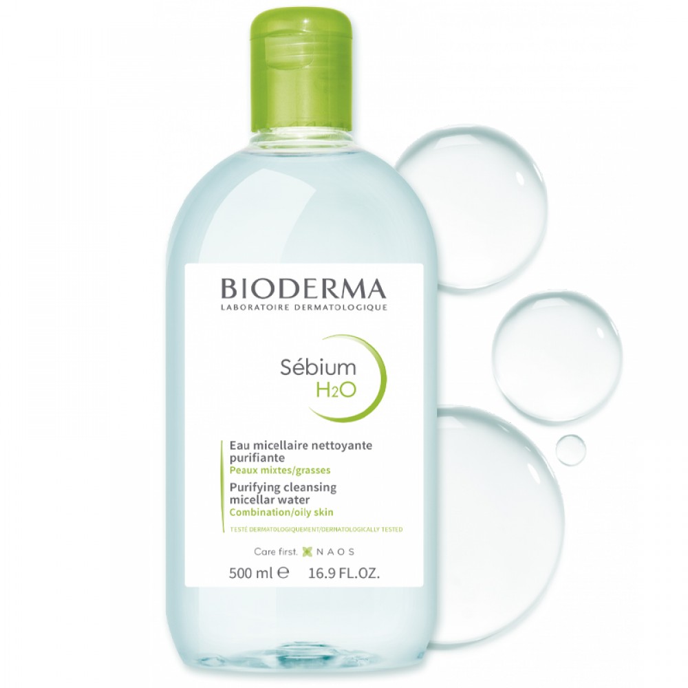 بيوديرما - سيبيوم H2O مزيل مكياج بماء الميسيلار للبشرة المختلطة والدهنية, 500 مل