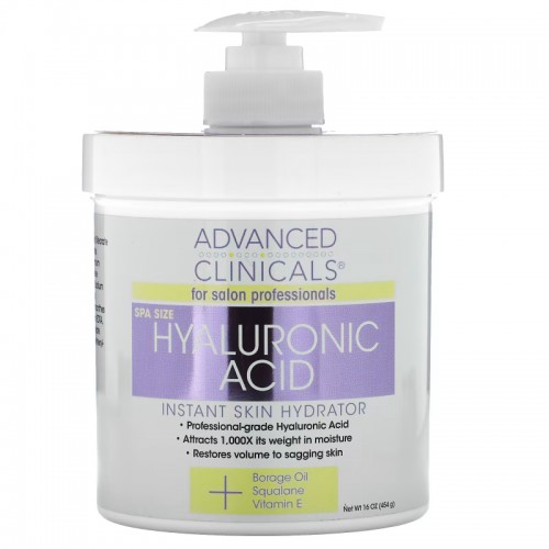 Advanced Clinicals Anti-aging Hyaluronic Acid Cream for face, body, hands. Instant hydration for skin, spa size. 454 grm Advanced Clinicals Anti-aging Hyaluronic Acid Cream for face, body, hands. Instant hydration for skin, spa size. 454 grm