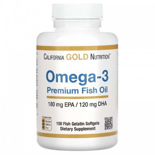 California Gold Nutrition, Omega-3 Premium Fish Oil, 180 EPA / 120 DHA, 100 Fish Gelatin Softgels