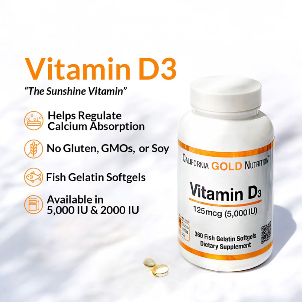 California Gold Nutrition, Vitamin D3, 125 mcg (5,000 IU