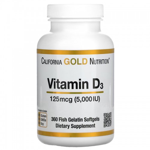 California Gold Nutrition, Vitamin D3, 125 mcg (5,000 IU),90 Fish Gelatin Softgels