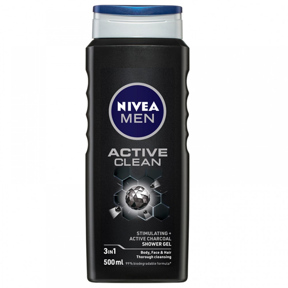 NIVEA Active Clean Shower Gel with Charcoal, 500ml
