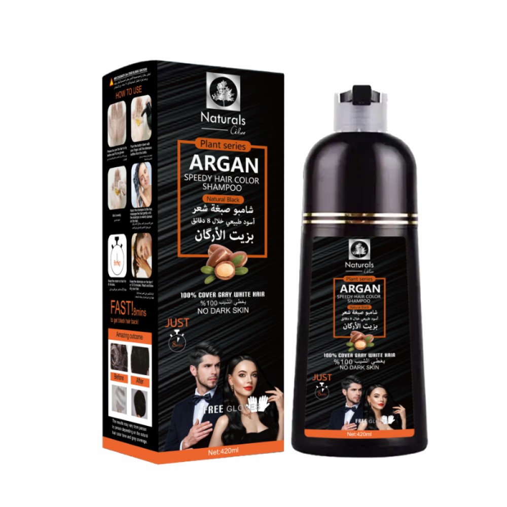 Natural black hair dye shampoo with argan oil, 420 ml