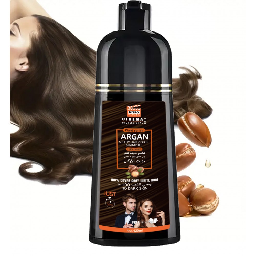 dark brown hair dye shampoo with argan oil, 420 ml