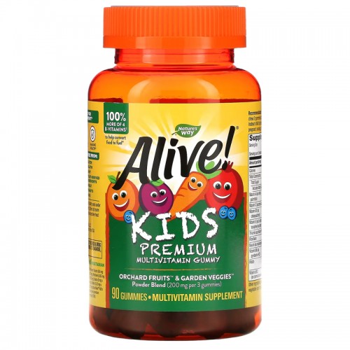 Nature's Way, Alive! Kids, Premium Multivitamin, Cherry, Orange & Grape, 90 Gummies