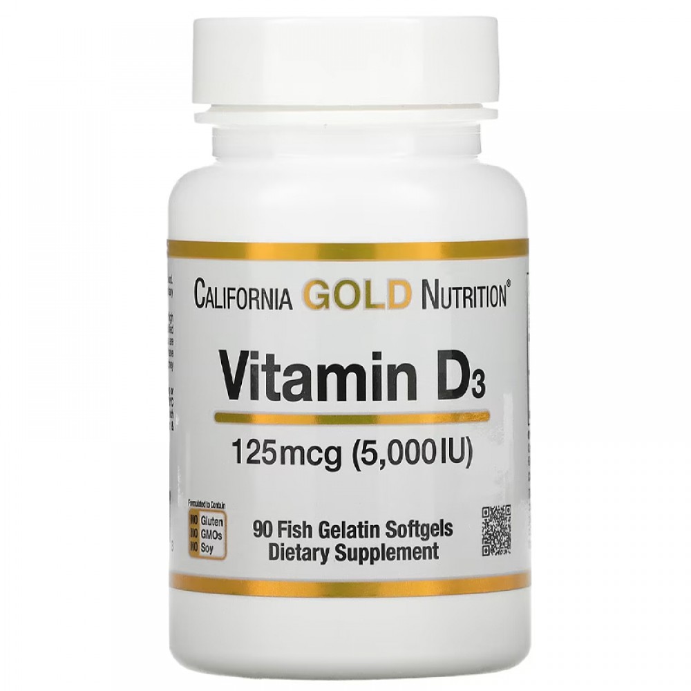 California Gold Nutrition, Vitamin D3, 125 mcg (5,000 IU), 90 Fish Gelatin Softgels