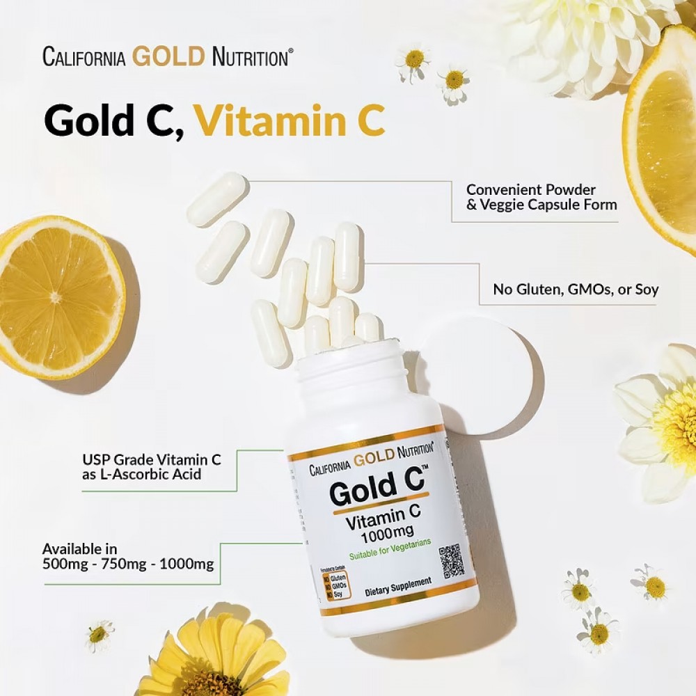 California Gold Nutrition, Gold C, USP Grade Vitamin C, 1,000 mg, 60 Veggie Capsules