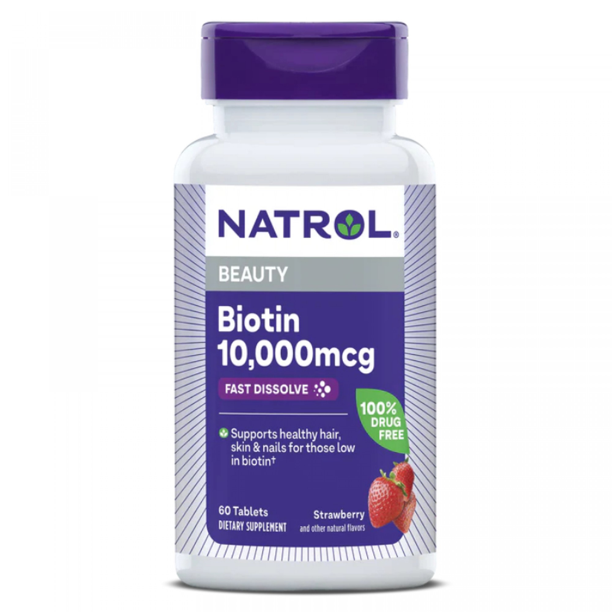 Natrol, Biotin, Fast Dissolve, Maximum Strength, Strawberry, 10,000 mcg ...