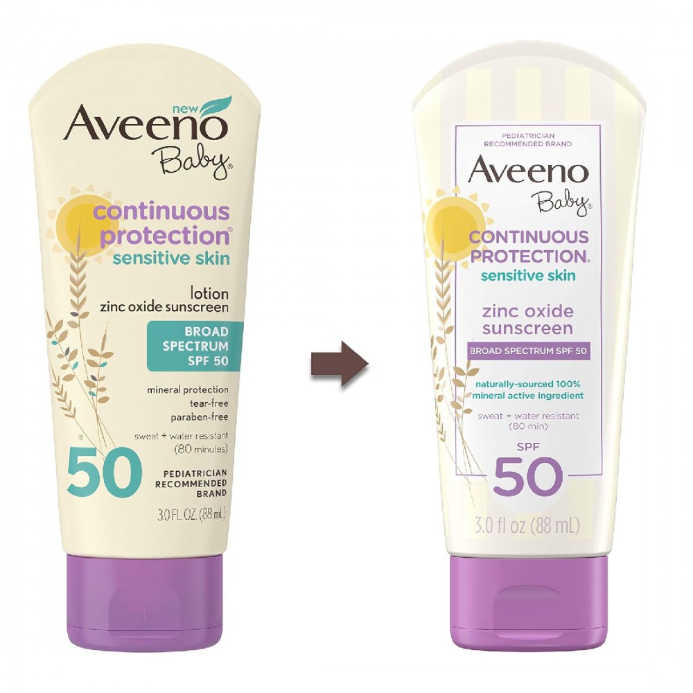 Aveeno Baby Sensitive Skin Continuous Protection Broad Spectrum SPF 50 Zinc Oxide Sunscreen Lotion 88 ml